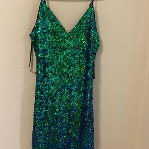 by & by Sparkling Green and Blue Mini Dress